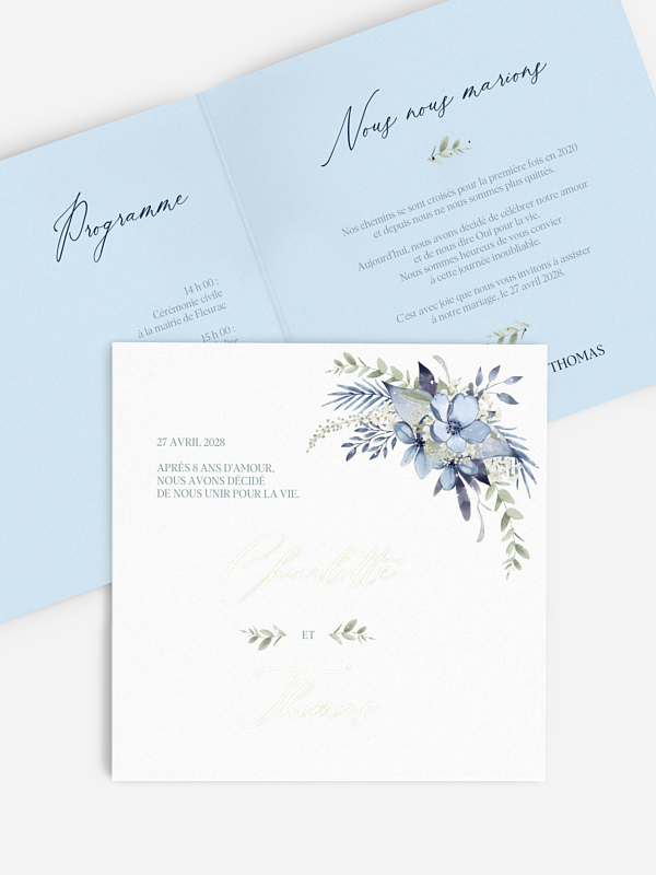 Faire-part de mariage Flower Blues