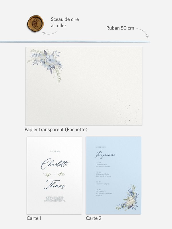 Faire-part de mariage Flower Blues