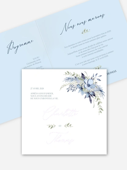Faire-part de mariage Flower Blues