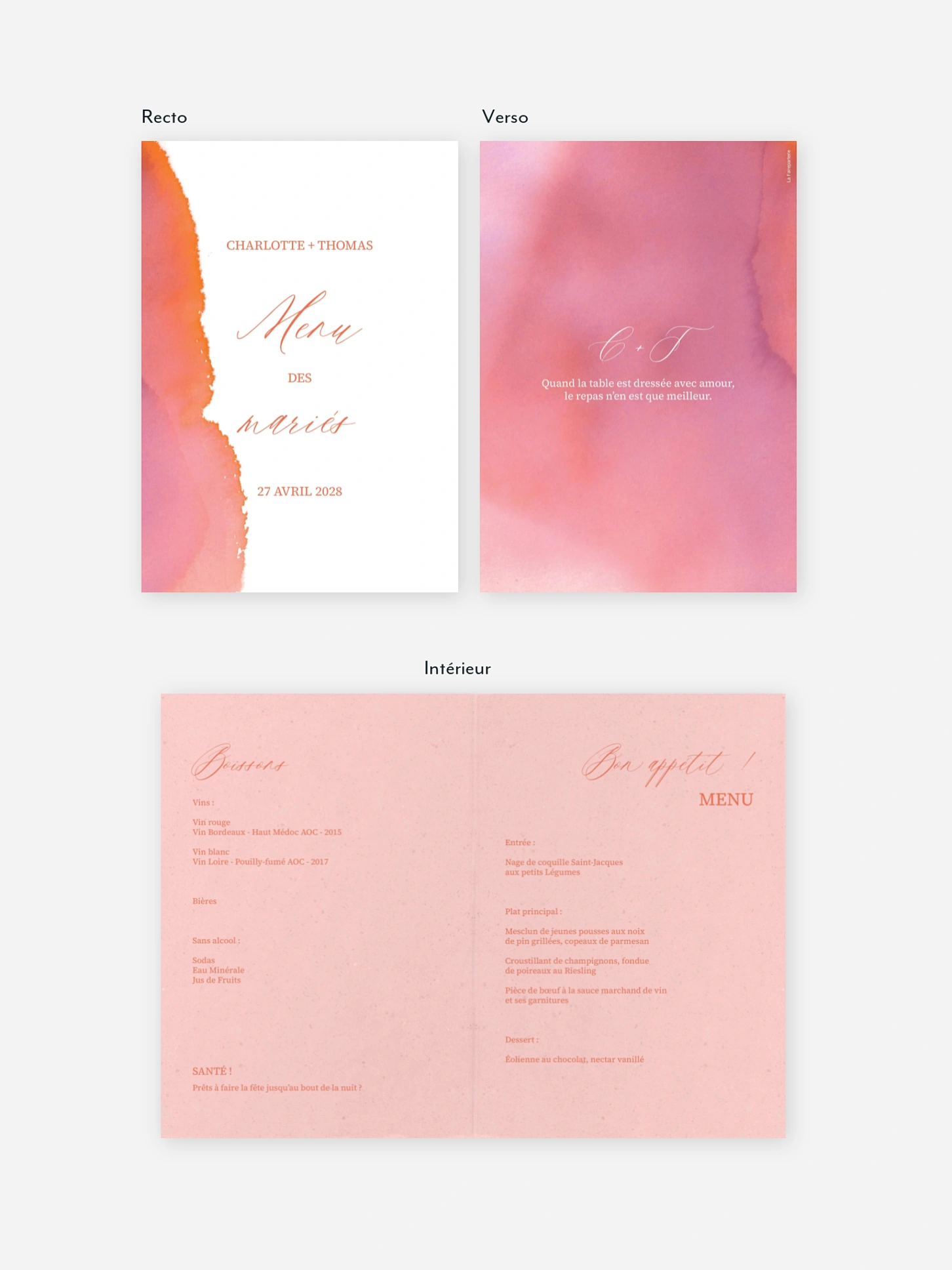 Menu mariage Brume élégante