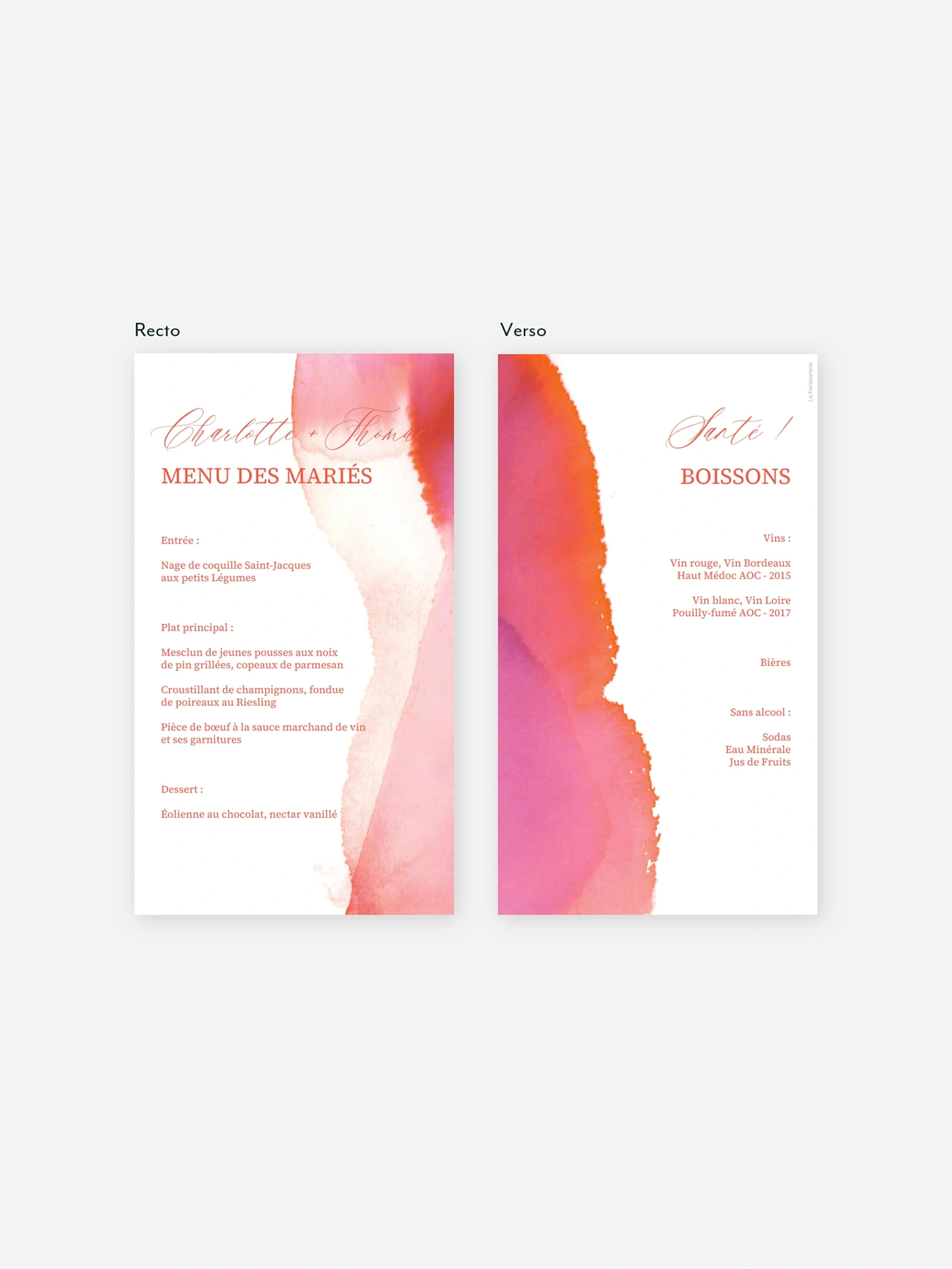 Menu mariage Brume élégante