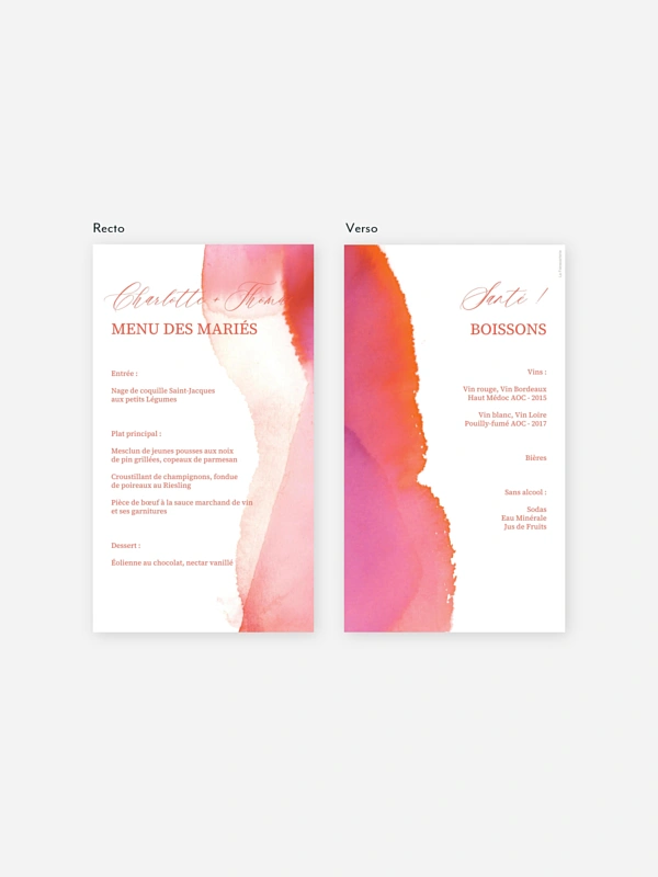 Menu mariage Brume élégante