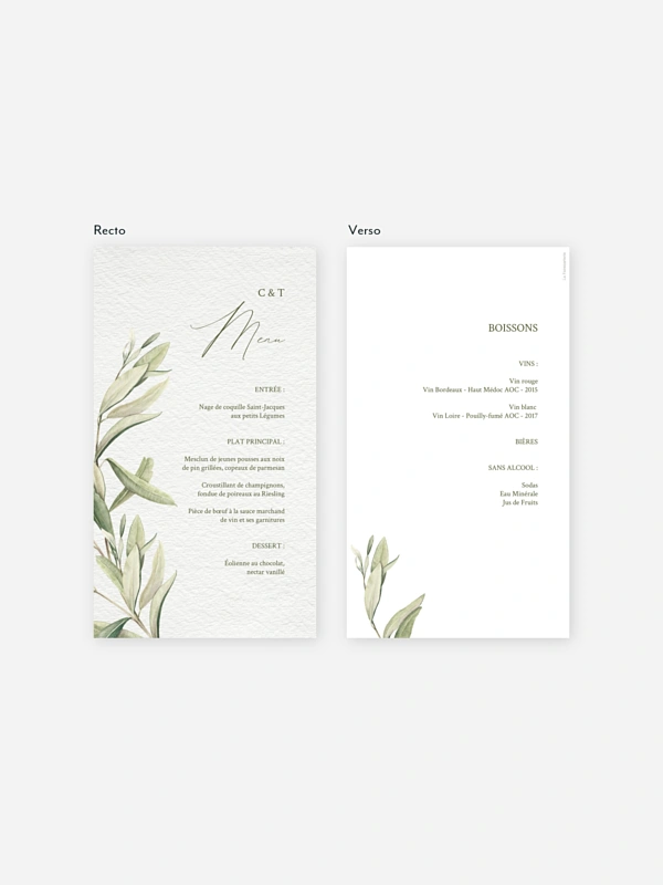 Menu mariage Effluve d'oliviers