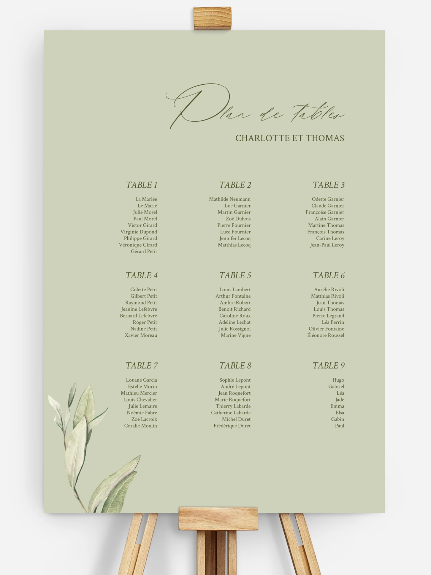 Poster plan de table mariage Effluve d'oliviers