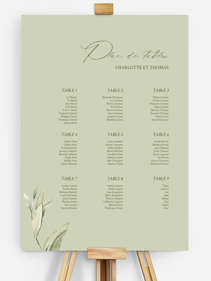 Poster plan de table mariage Effluve d'oliviers