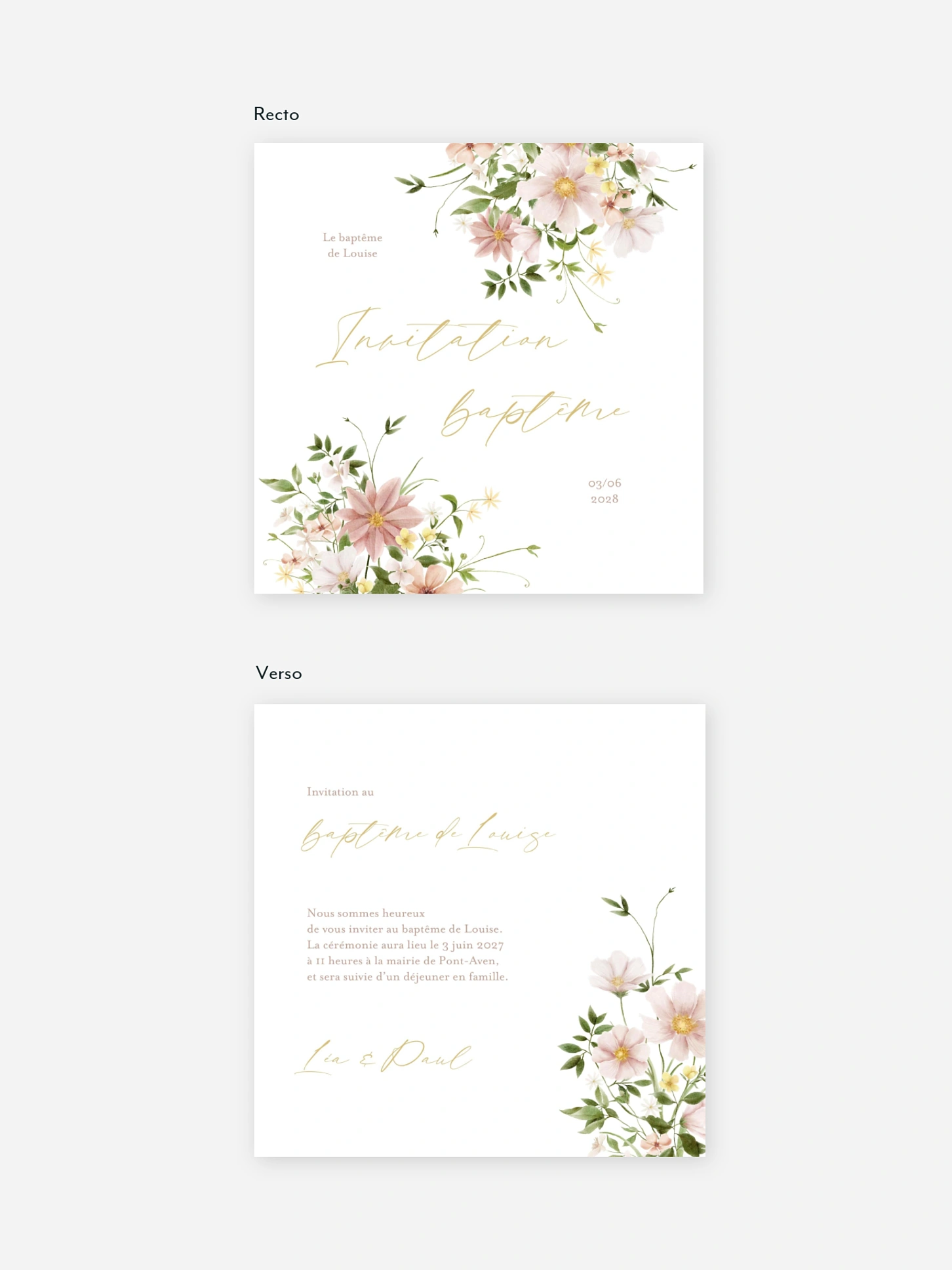 Faire-part baptême Effluve florale