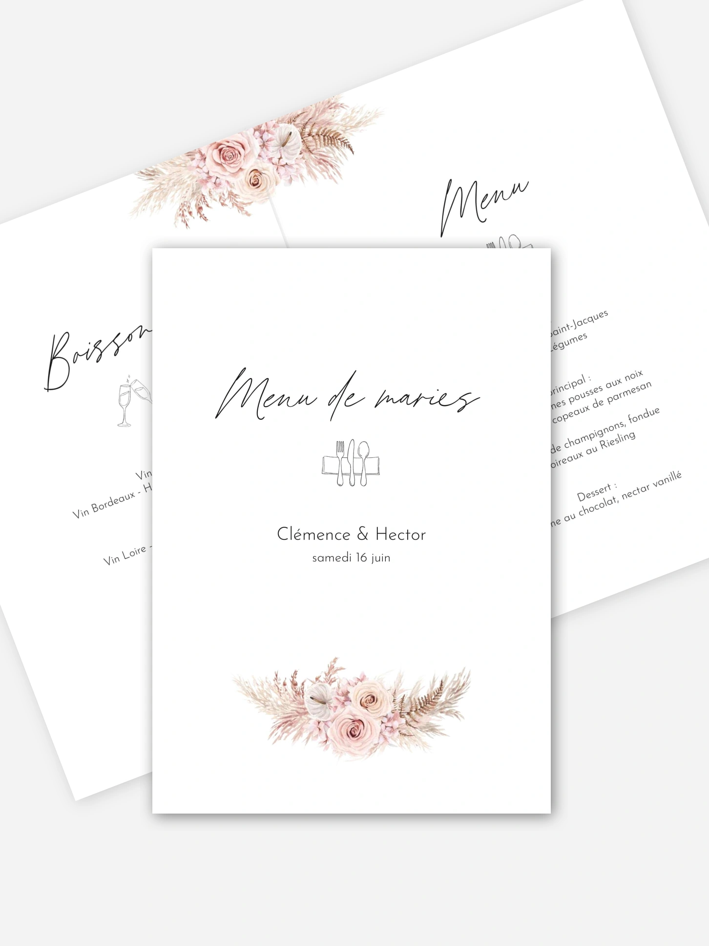 Menu mariage Escapade Boho