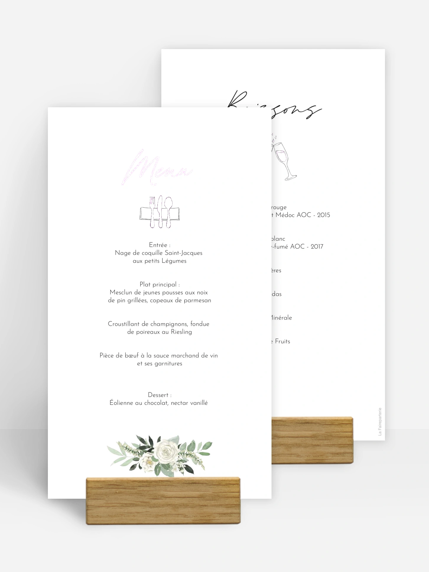 Menu mariage Escapade Greenery