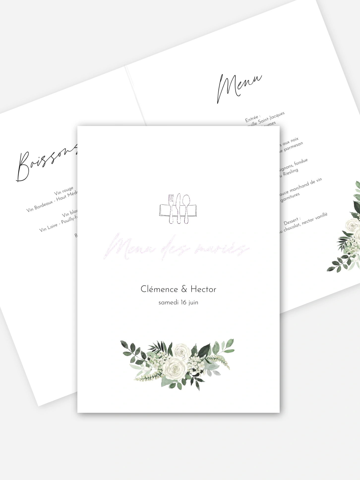 Menu mariage Escapade Greenery