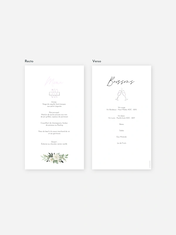 Menu mariage Escapade Greenery