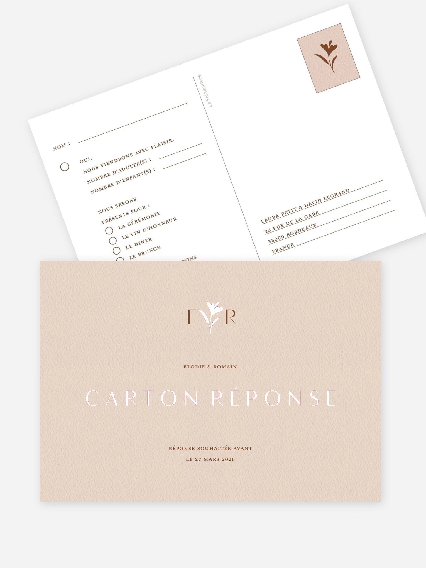 Carton réponse Élégant Monogramme