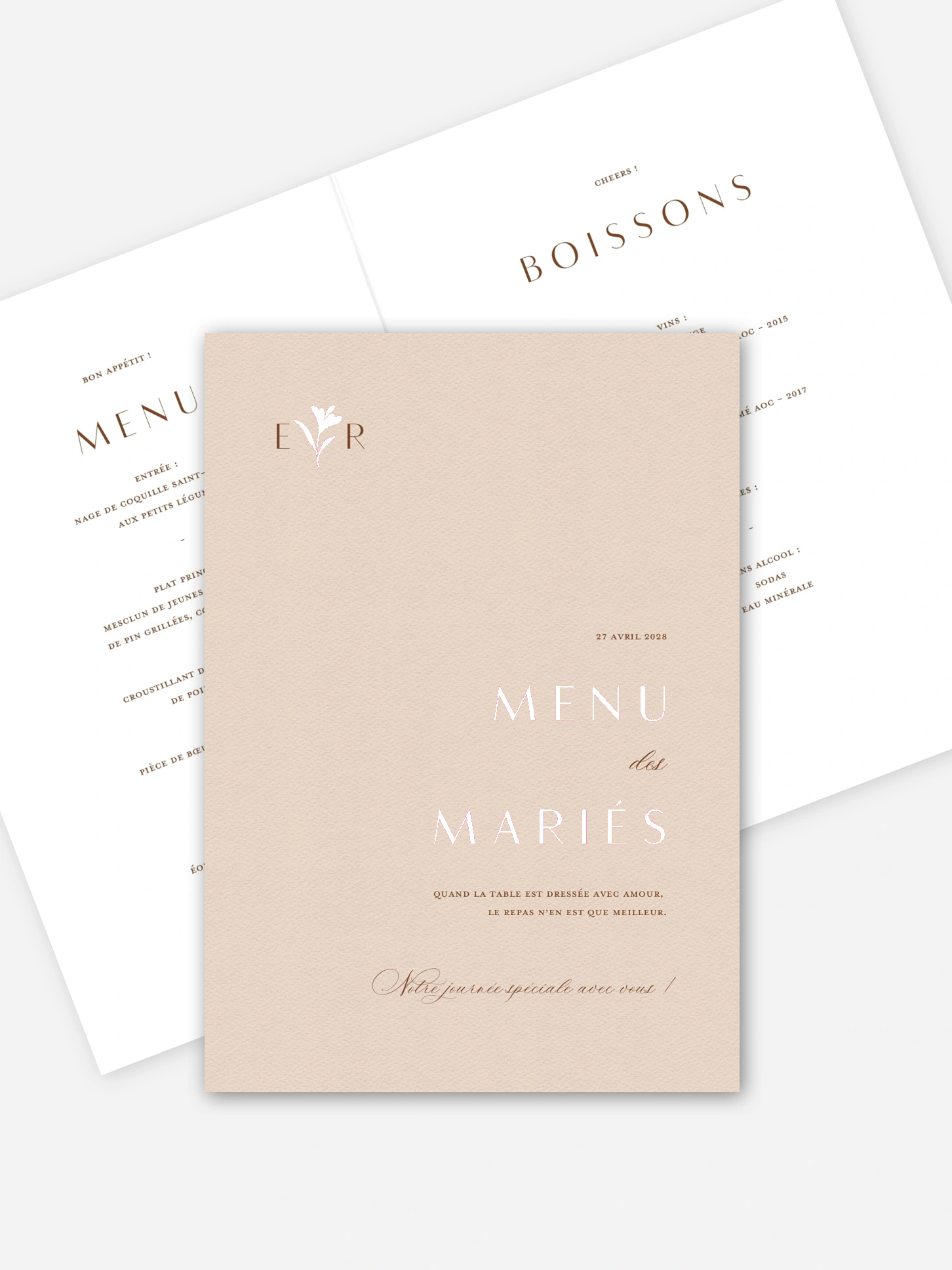 Menu mariage Élégant Monogramme