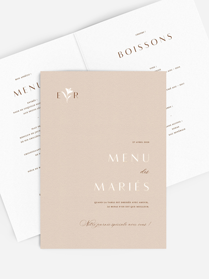 Menu mariage Élégant Monogramme