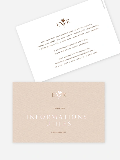 Carton information hébergement Élégant Monogramme