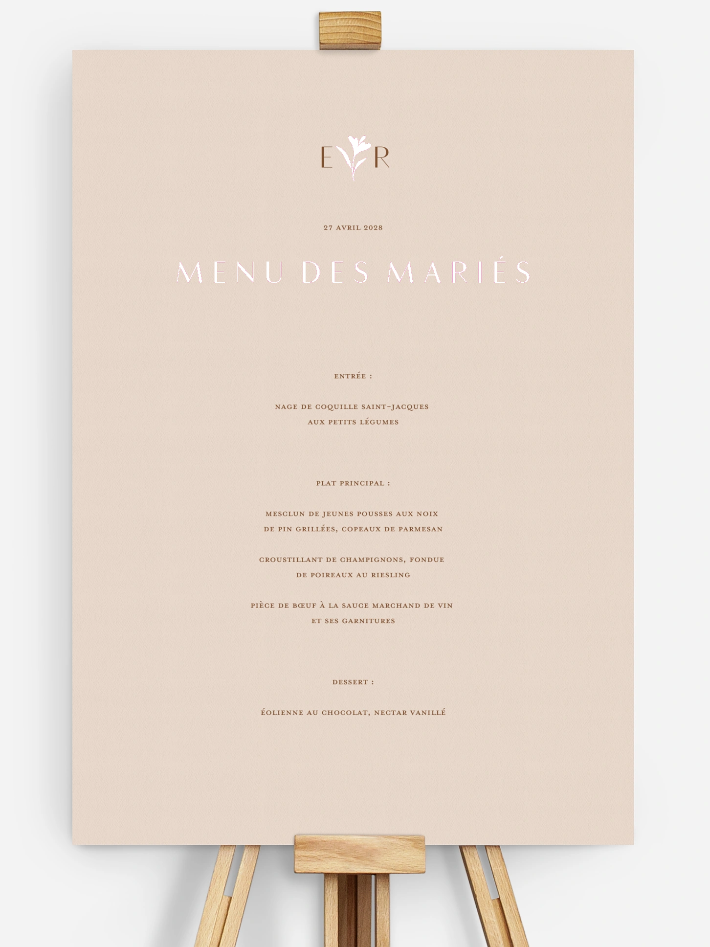Menu mariage Élégant Monogramme