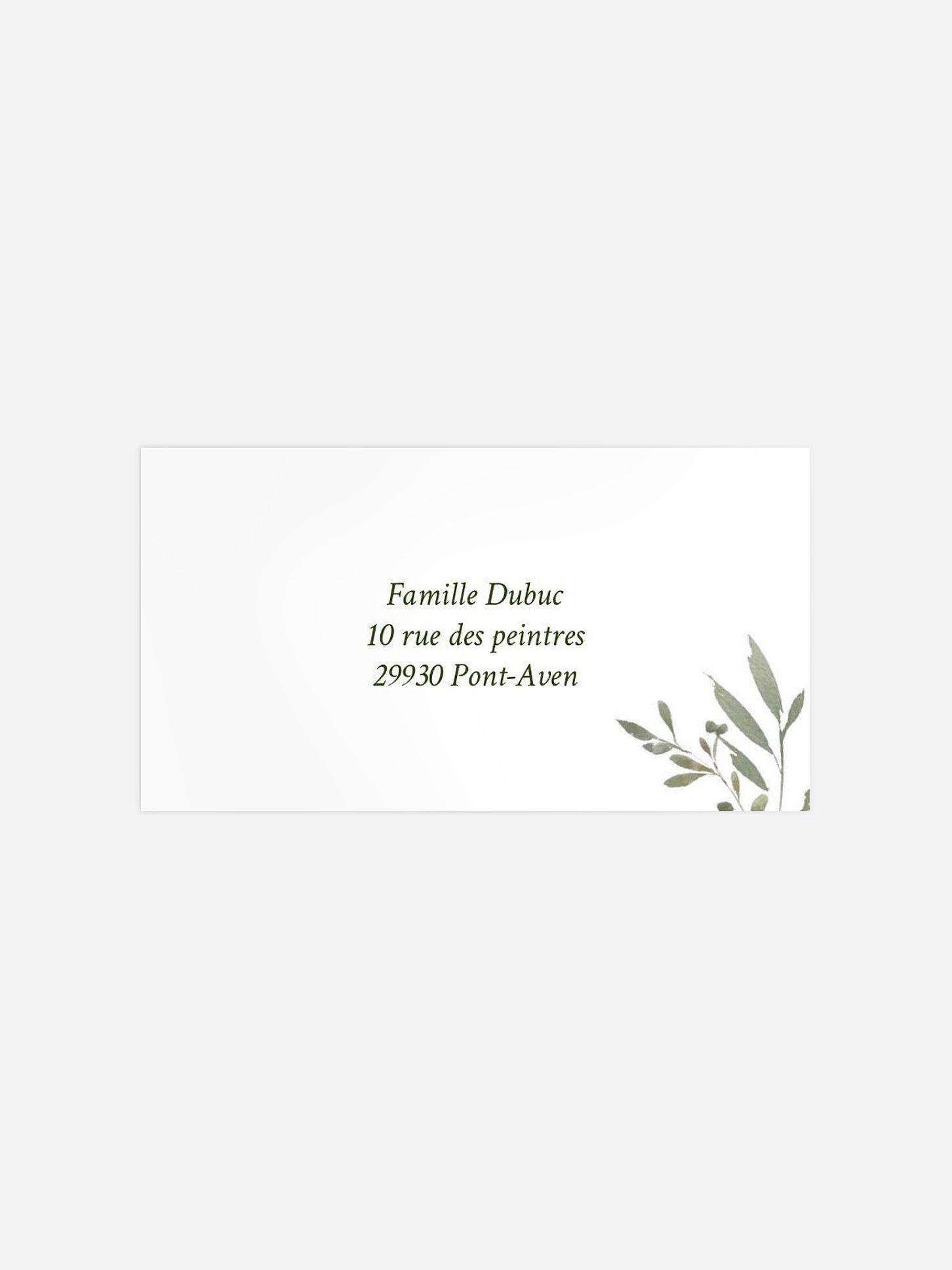 Étiquette destinataire mariage Porte botanique
