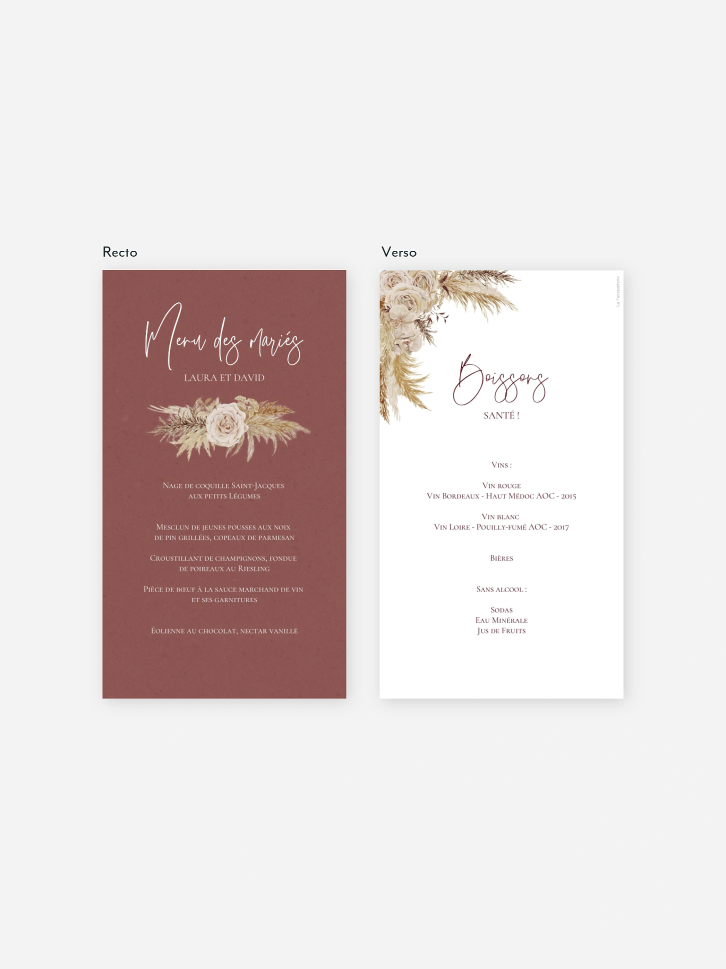 Menu mariage Terracotta Lovers
