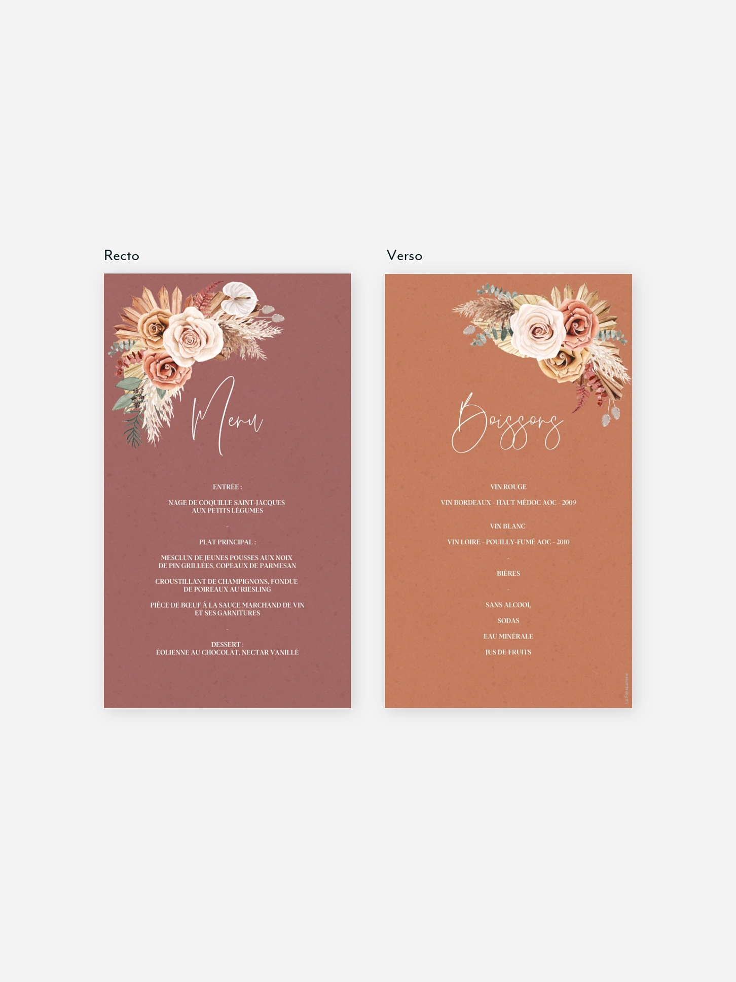 Menu mariage Esprit bohémien