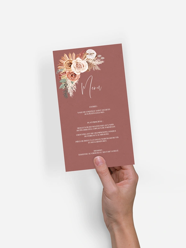 Menu mariage Esprit bohémien