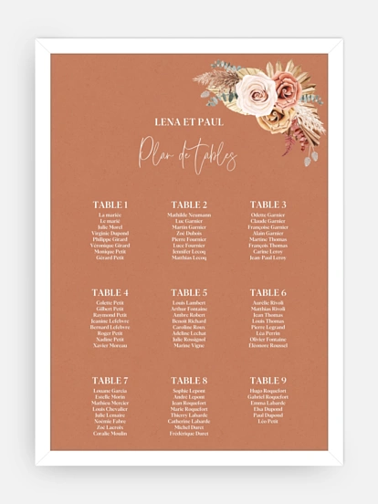 Poster plan de table mariage Esprit bohémien