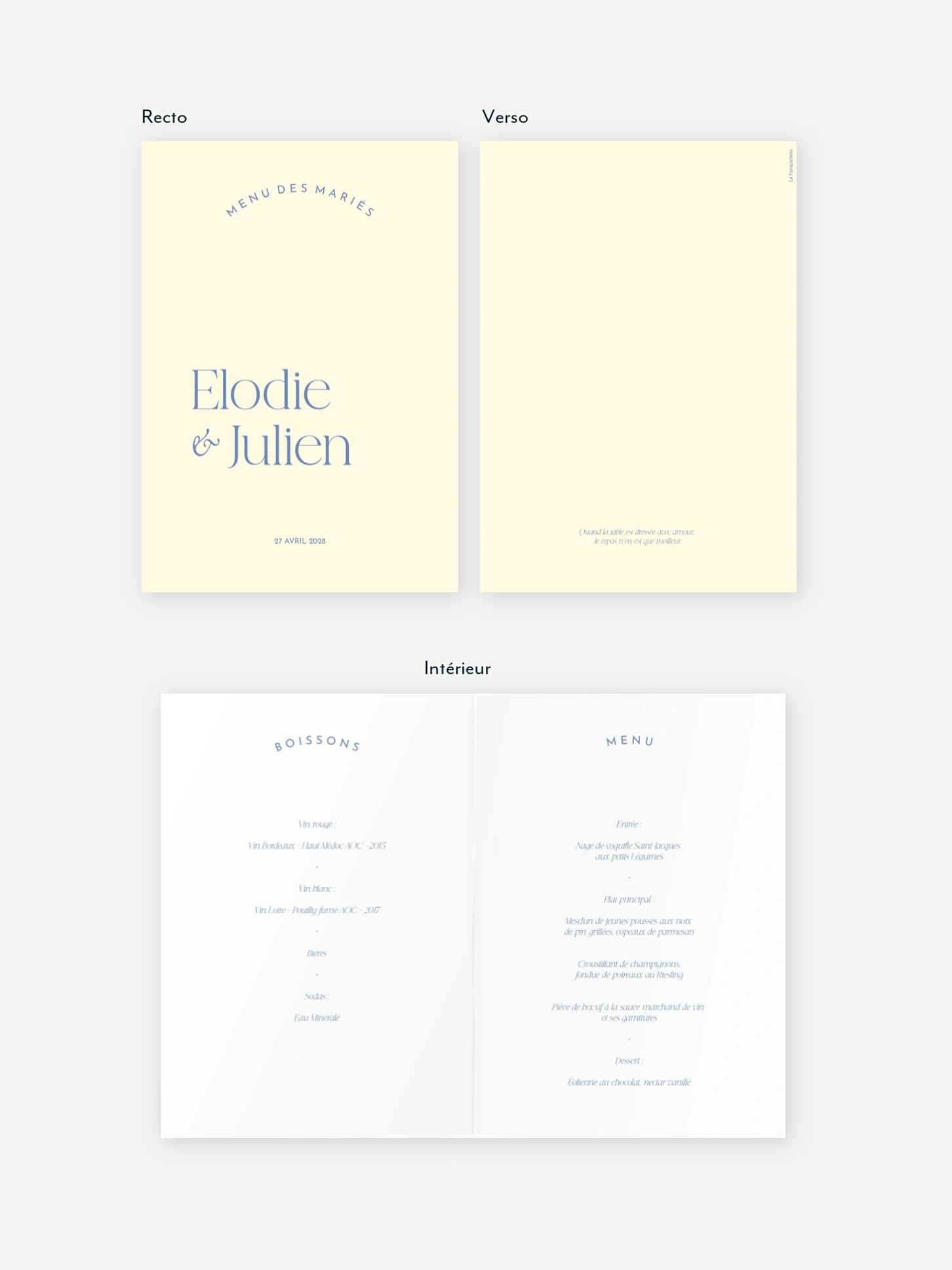 Menu mariage Le Grand Oui