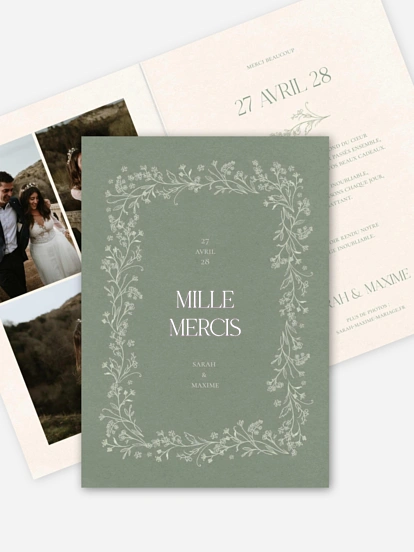Carte de remerciements Jardin de noces