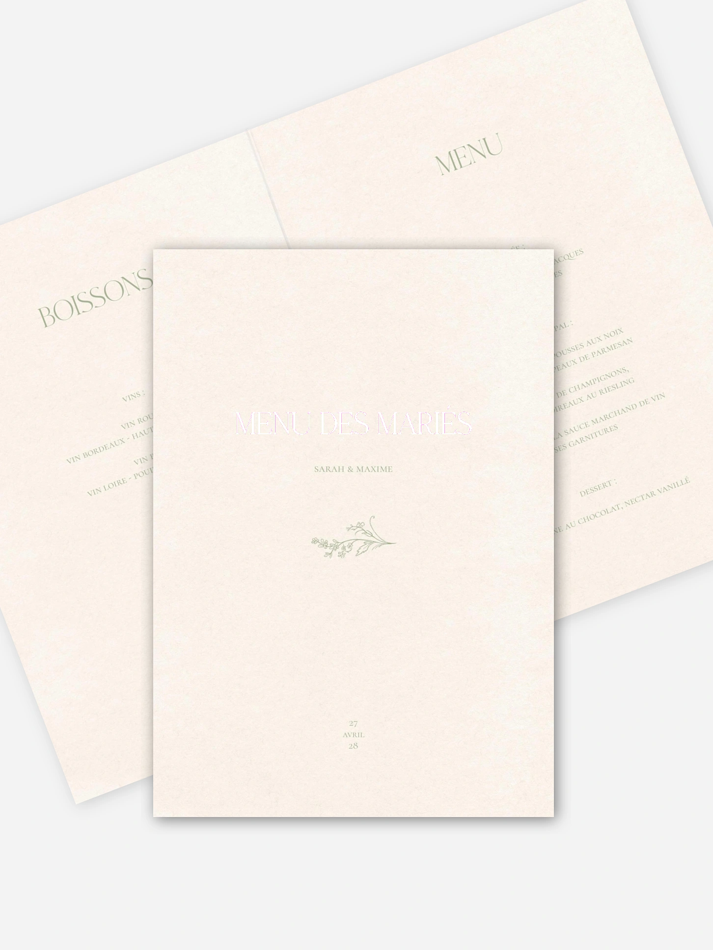 Menu mariage Jardin de noces