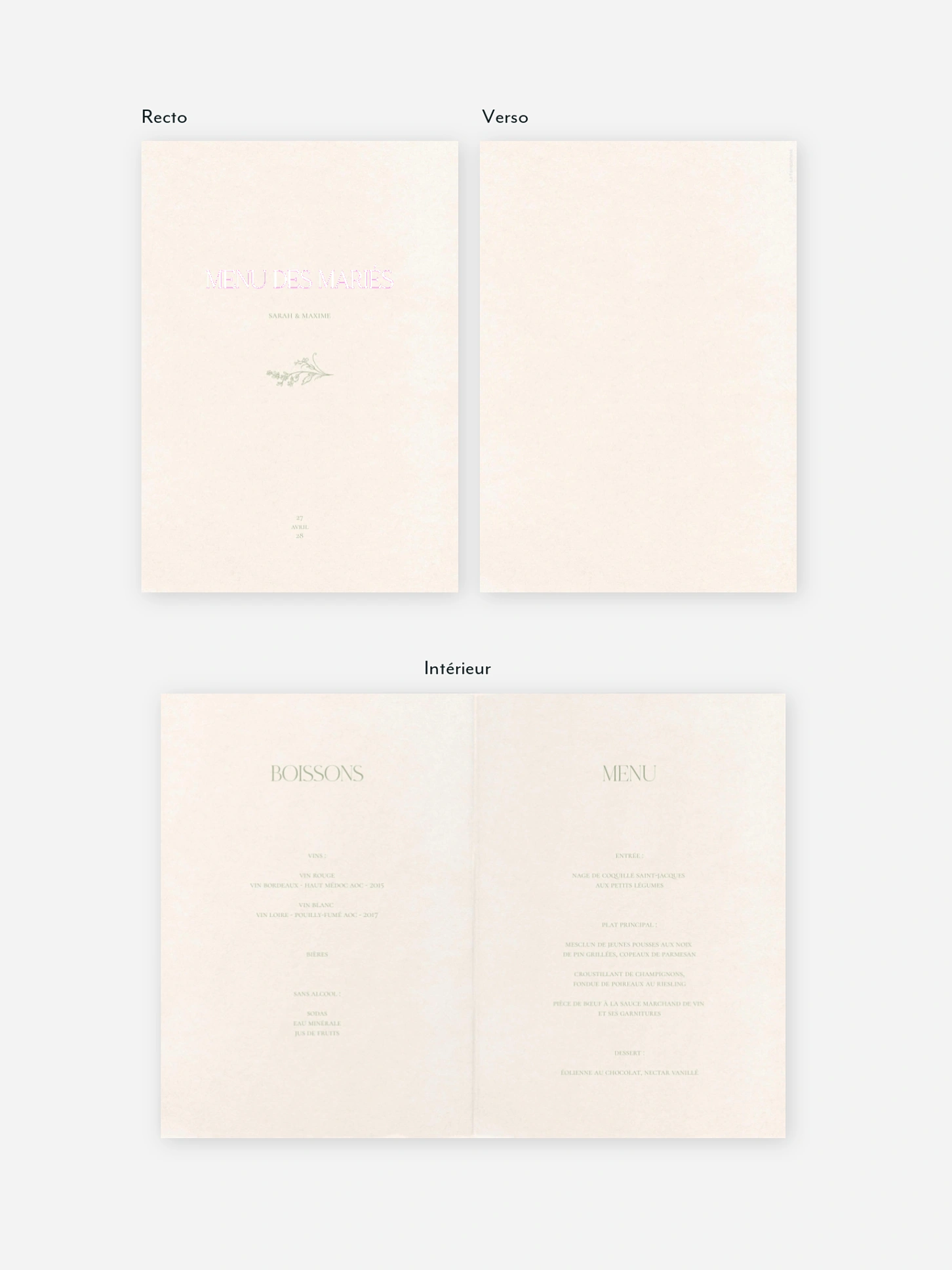 Menu mariage Jardin de noces