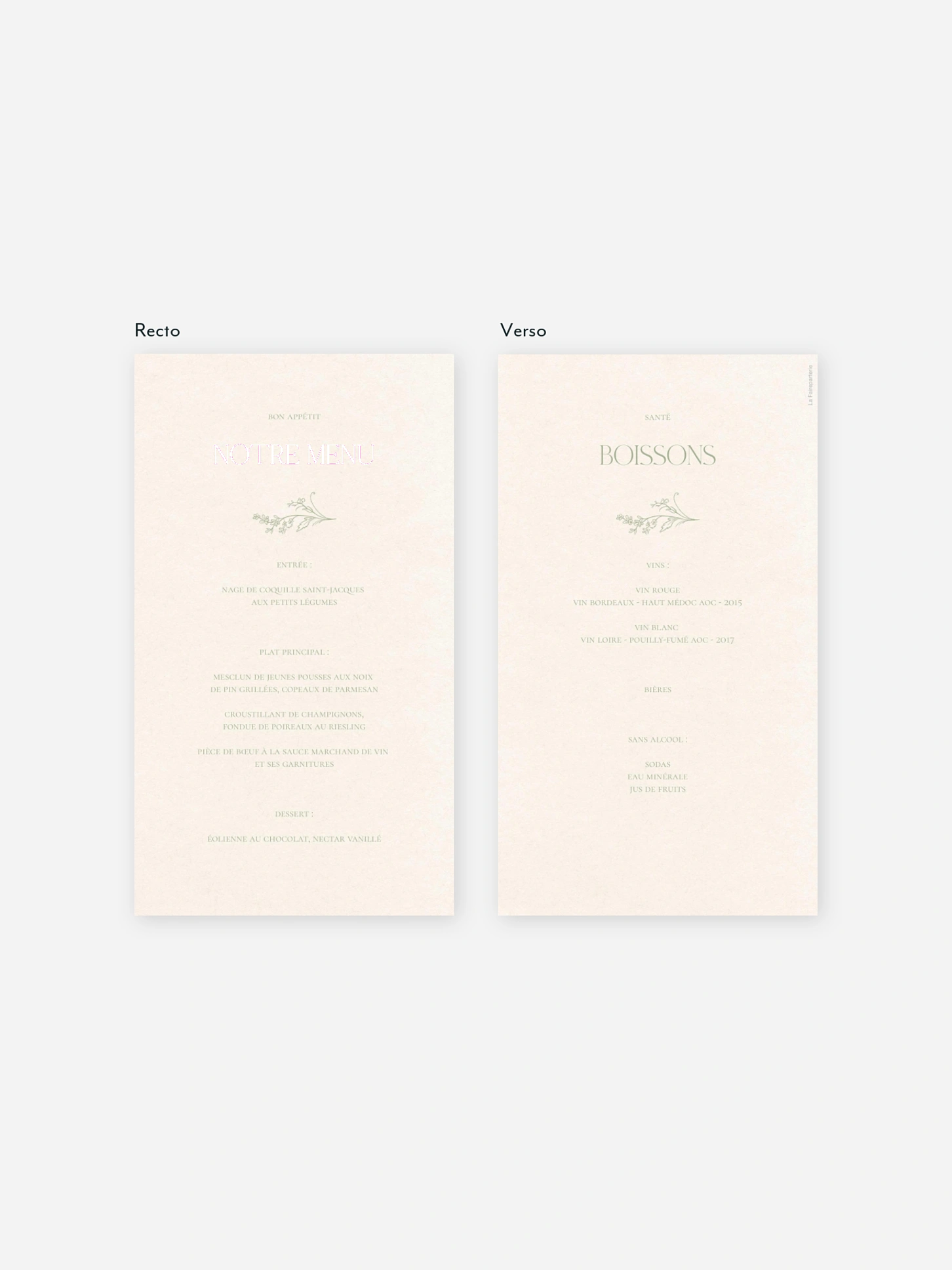Menu mariage Jardin de noces