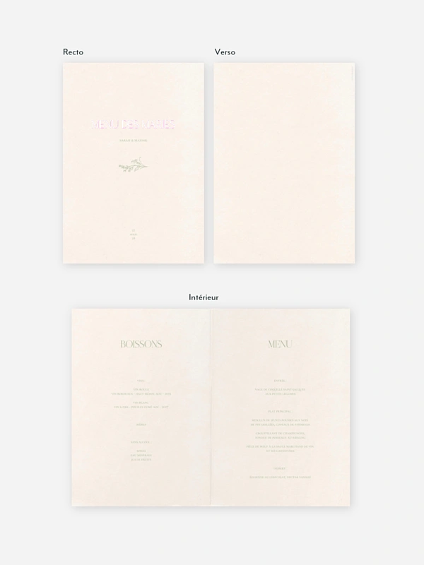 Menu mariage Jardin de noces