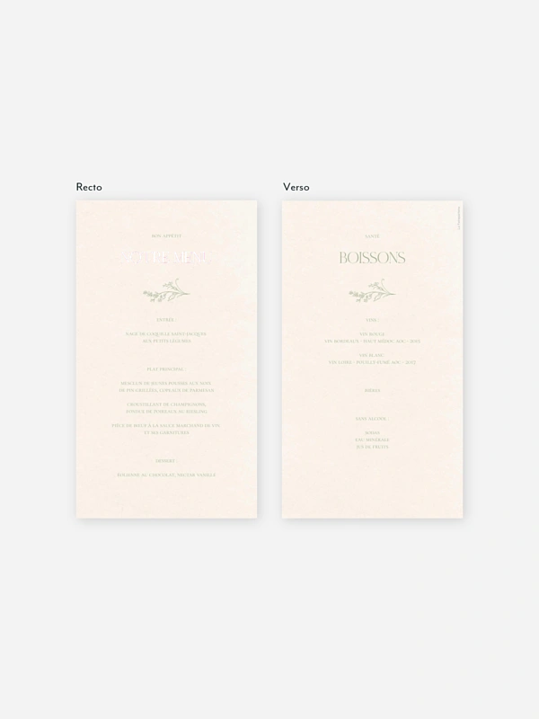 Menu mariage Jardin de noces