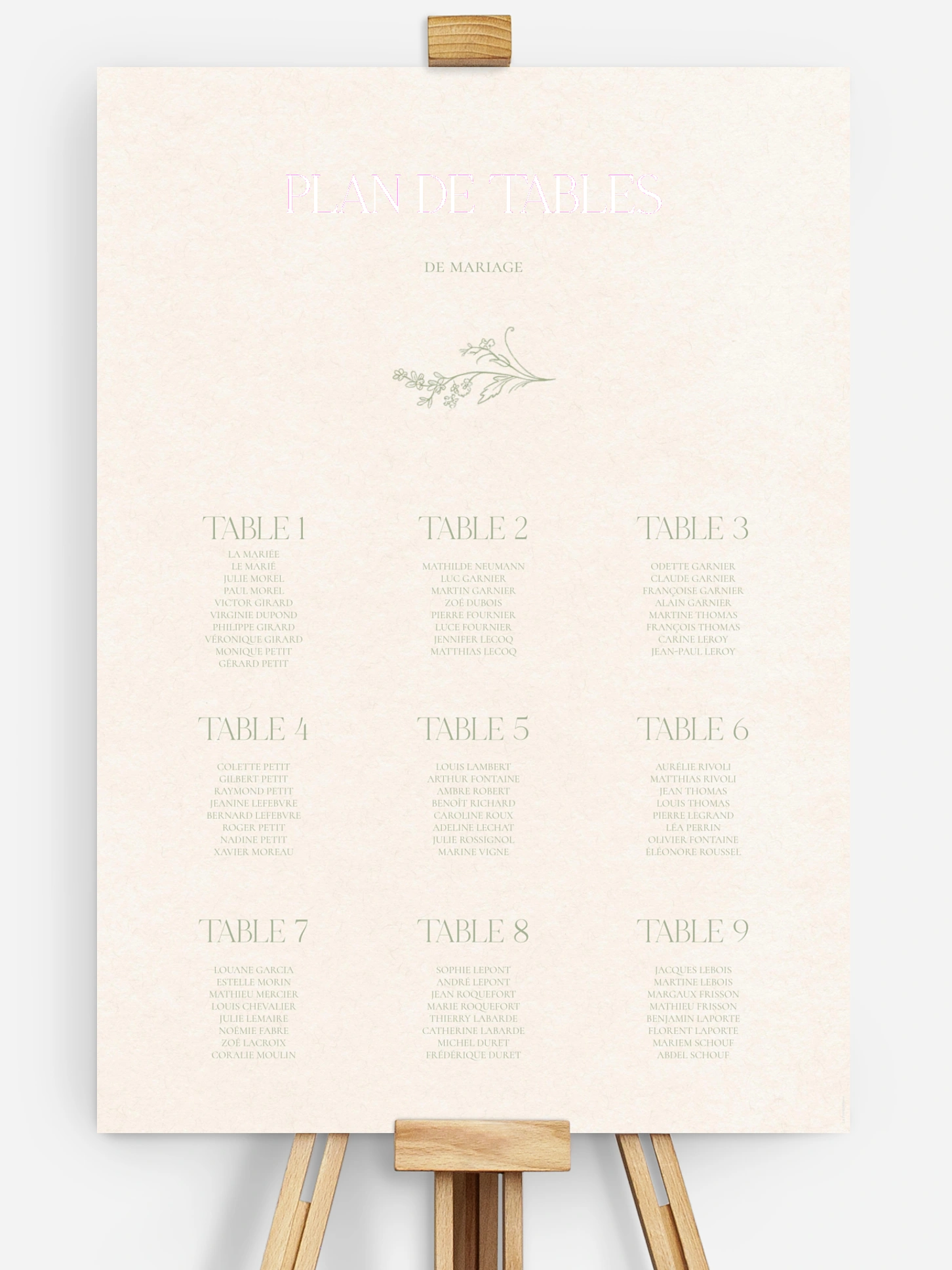 Poster plan de table mariage Jardin de noces