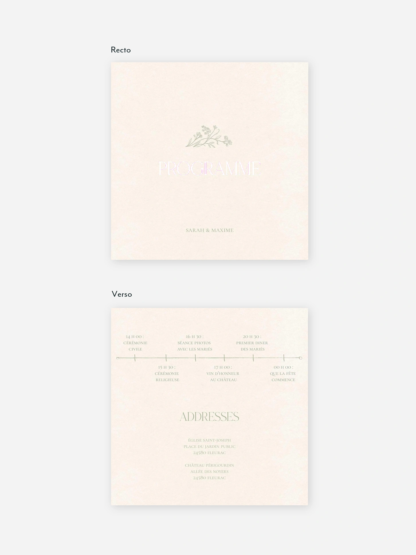 Programme mariage Jardin de noces
