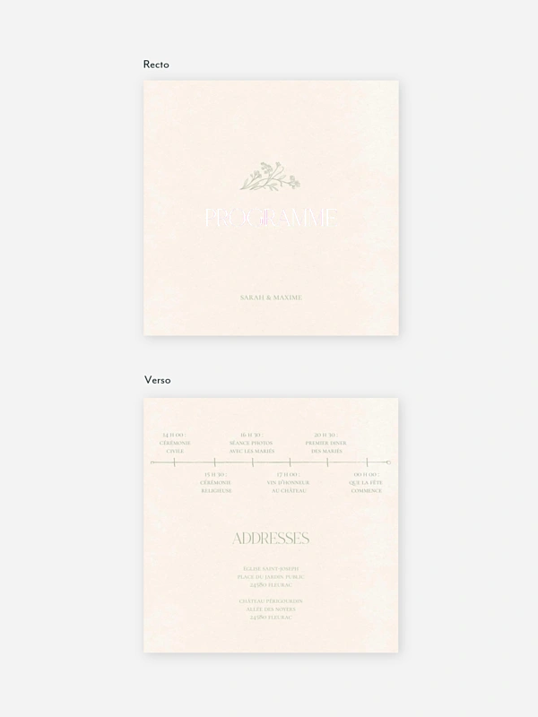 Programme mariage Jardin de noces