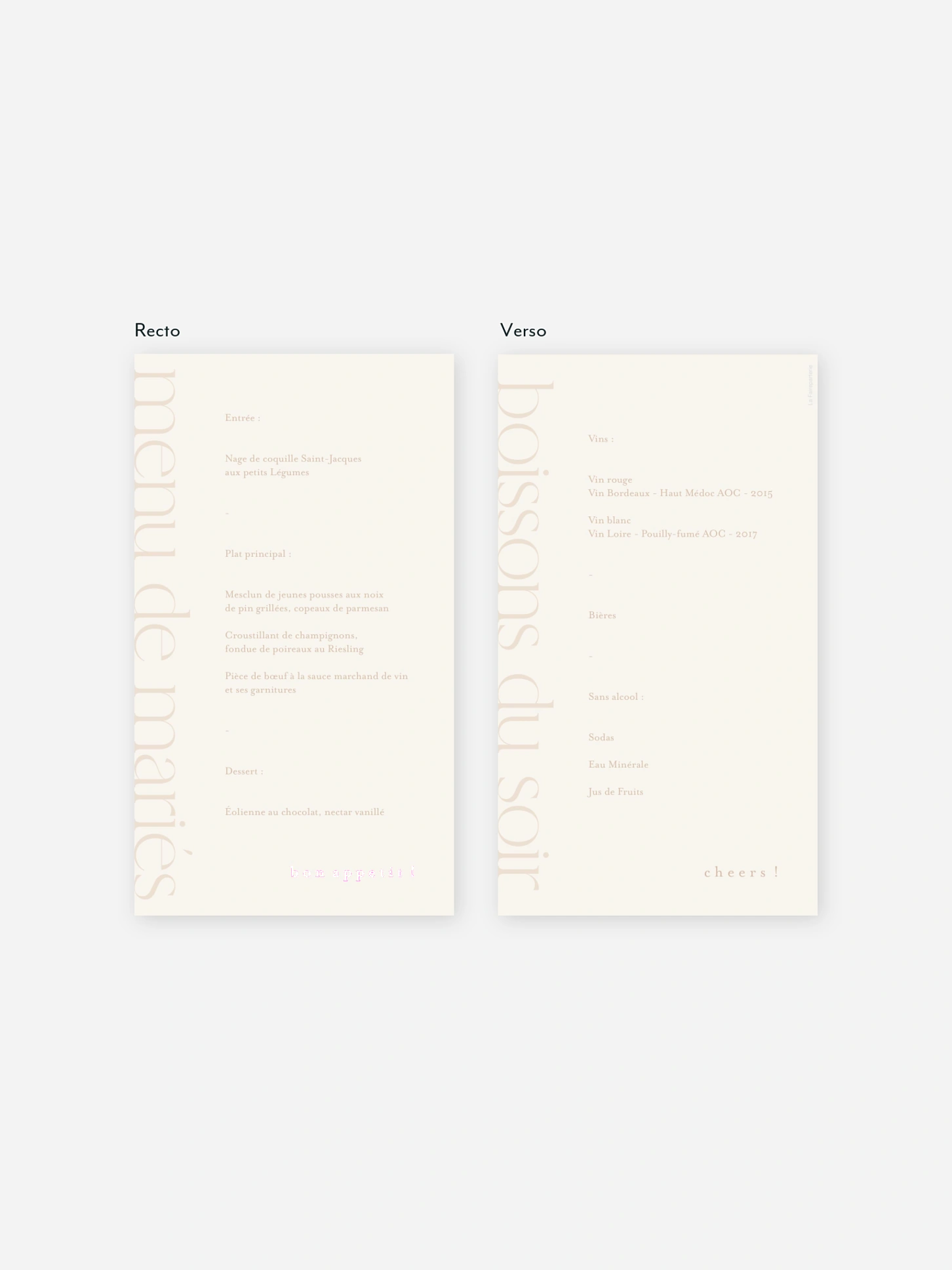Menu mariage Le plus beau jour