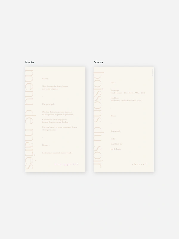 Menu mariage Le plus beau jour