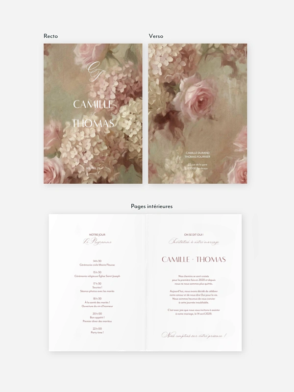 Faire-part de mariage L'amour des hortensias