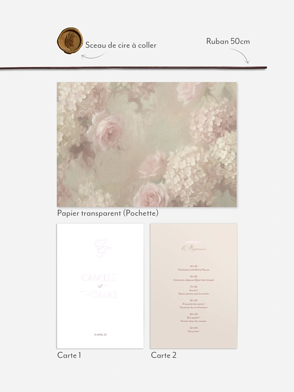 Faire-part de mariage L'amour des hortensias