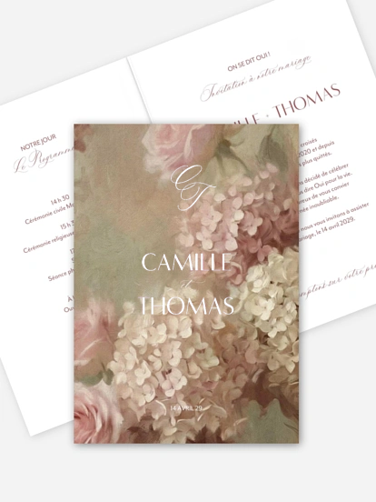 Faire-part de mariage L'amour des hortensias