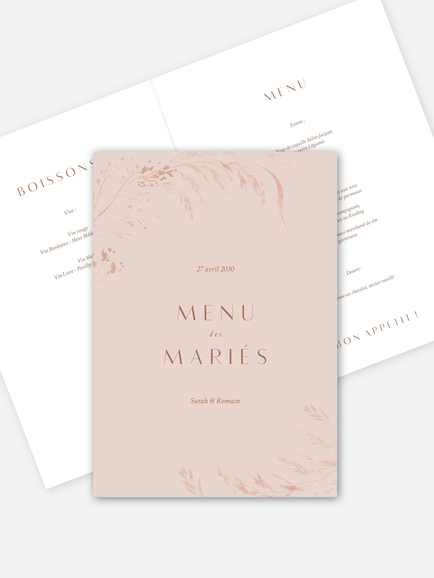 Menu mariage Prairie douce