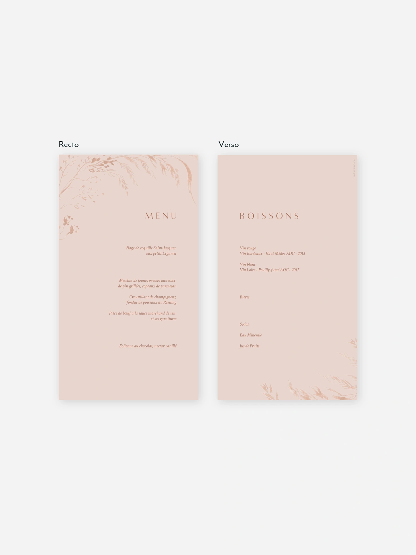 Menu mariage Prairie douce
