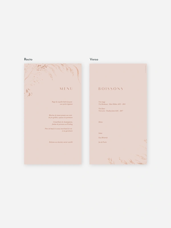 Menu mariage Prairie douce