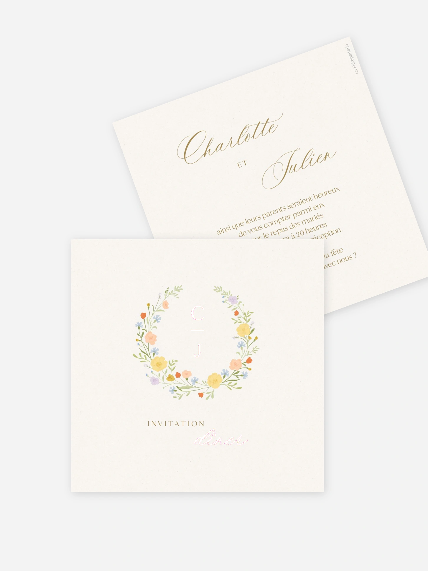 Carton d'invitation Monogramme floral