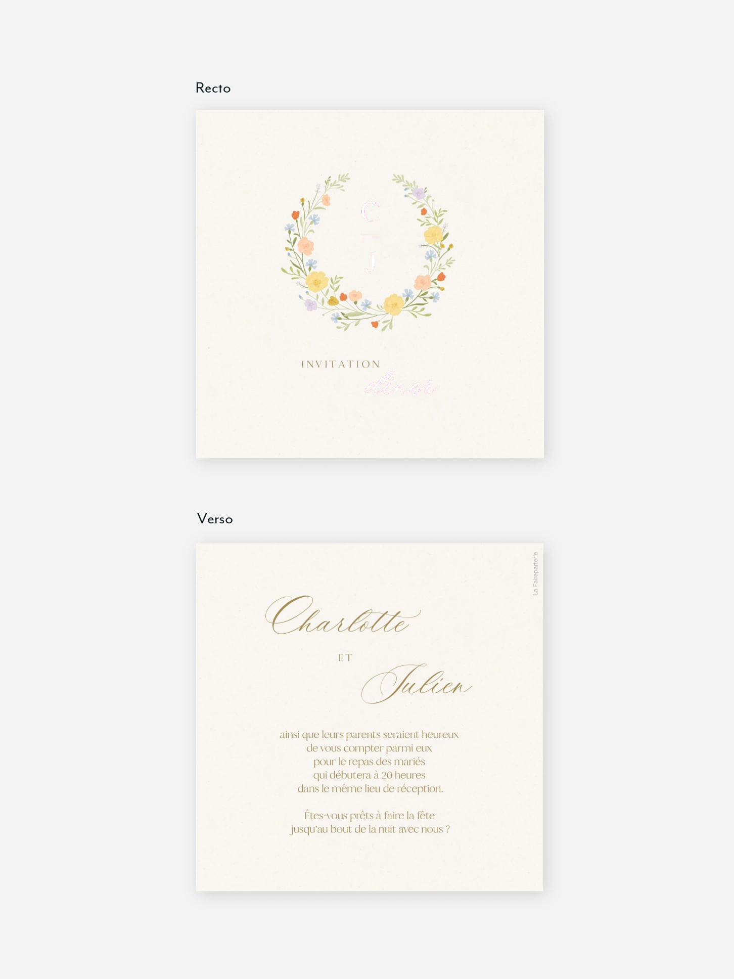 Carton d'invitation Monogramme floral