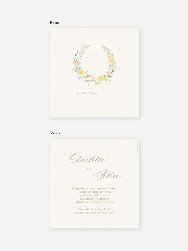 Carton d'invitation Monogramme floral