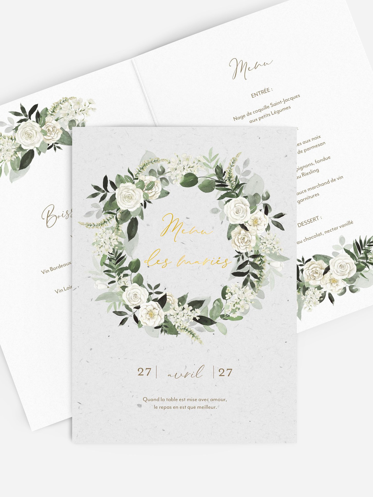 Menu mariage Poésie de roses III