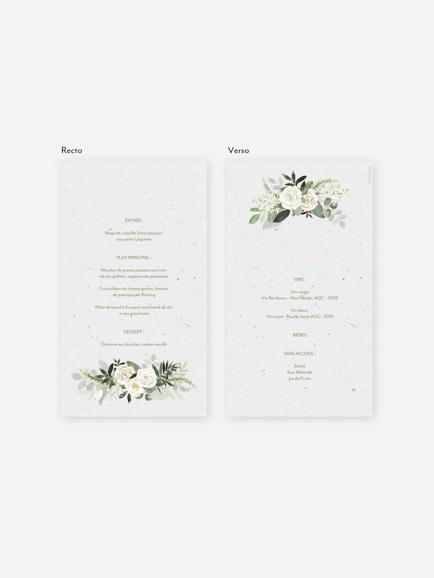 Menu mariage Poésie de roses III