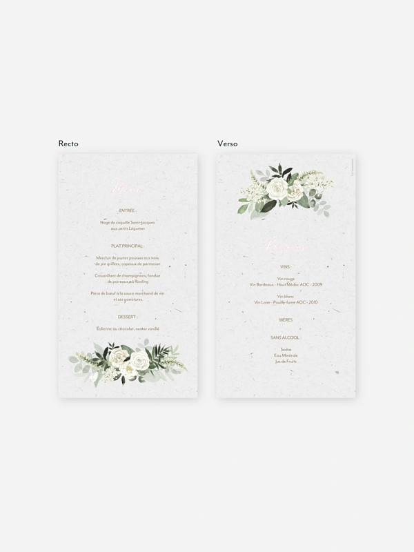 Menu mariage Poésie de roses III