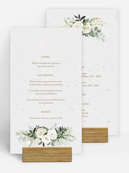 Menu mariage Poésie de roses III