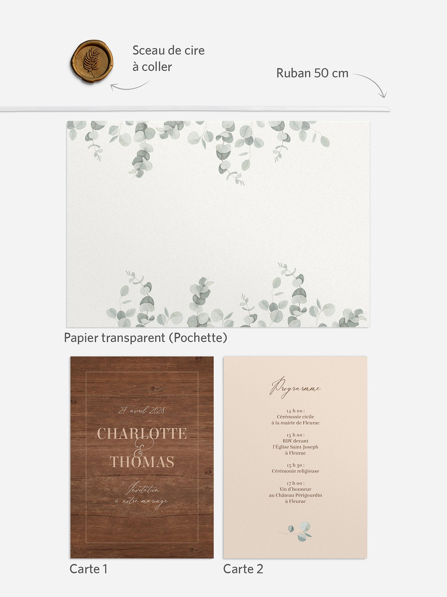 Faire-part de mariage Wood & Eucalyptus